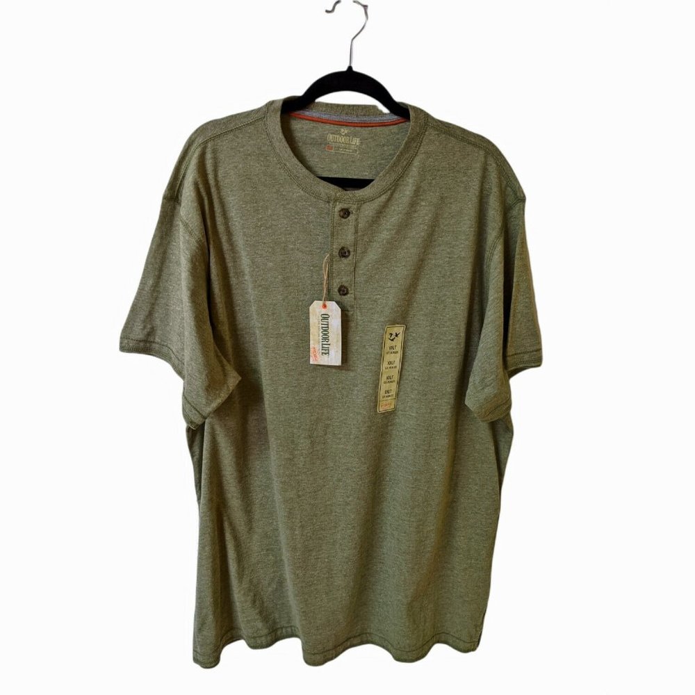 Outdoor Life Mens Wilderness Henley Short Sleeve Sea Kelp Heather TShirt Sz 2XLT - Picture 1 of 9